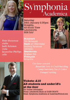 Classical, chamber music concerts at Howgills Meeting House, Letchworth.